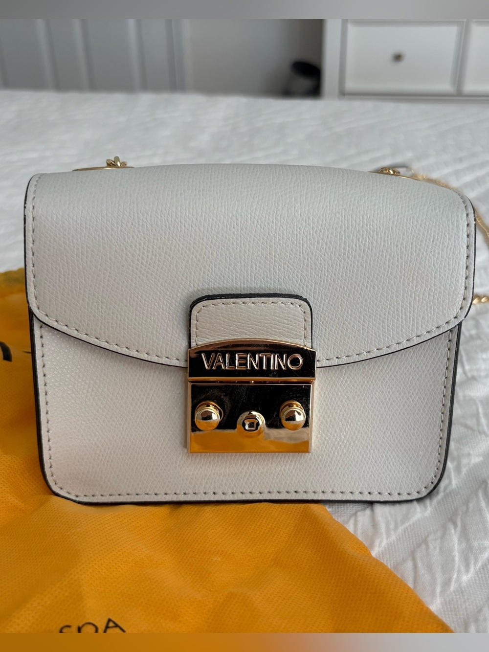 Valentino White Leather Small Crossbody with Gold Hardware